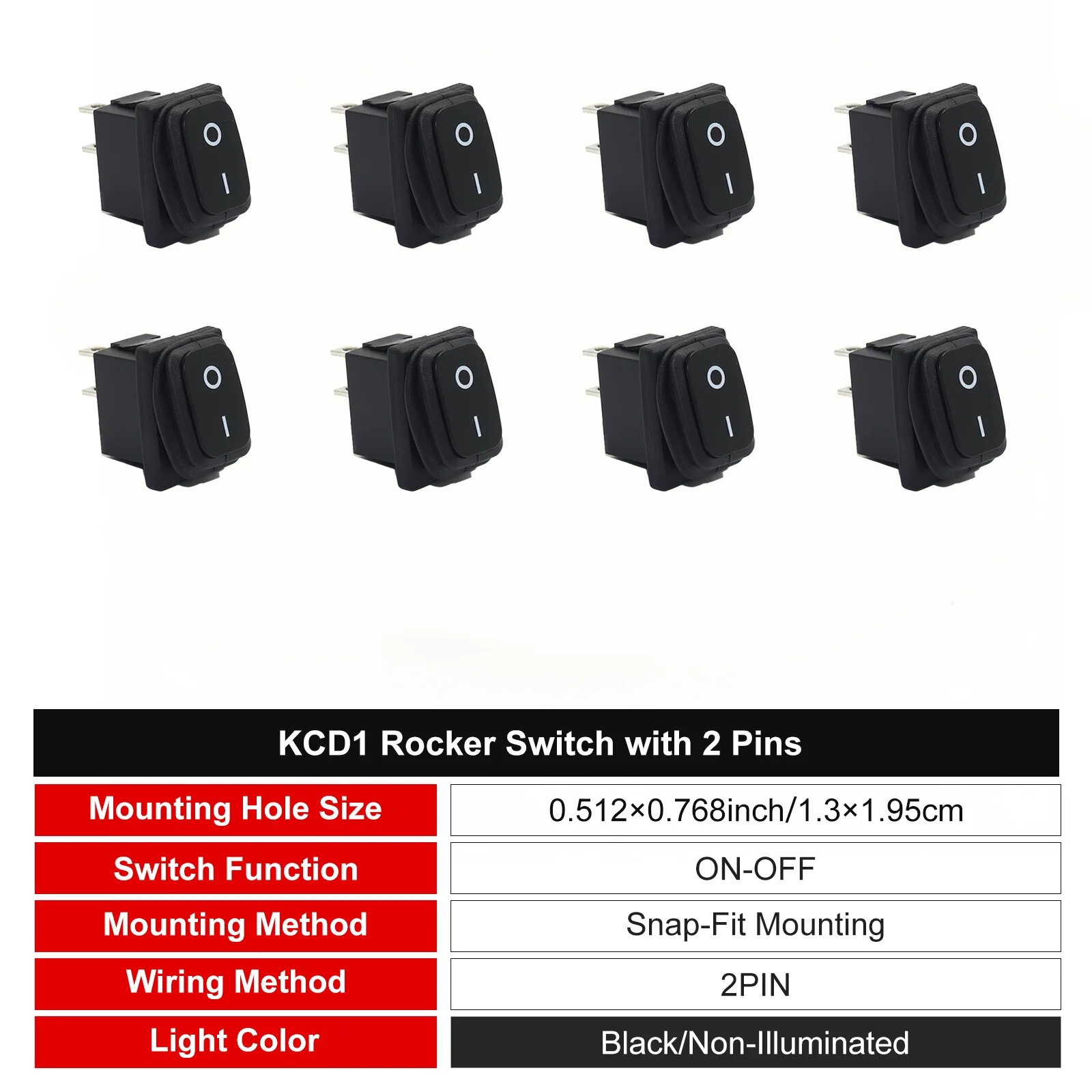 Черные KCD1 Rocker Switch 12V 2 Pin, 8 шт.