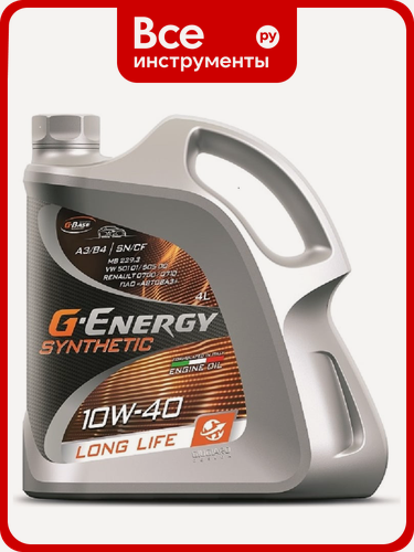 Изображение товара Масло Synthetic Long Life 10W-40 G-Energy – моторное масло, подходит для дизельных и легковых двигателей