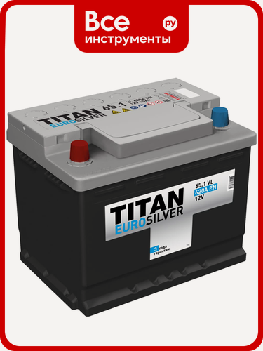 Изображение товара Аккумулятор TITAN EUROSILVER автомобильный, прямая полярность, пламегаситель, для легковых и грузовых автомобилей