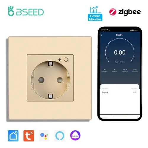Розетка с мониторинг потребления , Zigbee, управление с Алисой, пластиковые рамки