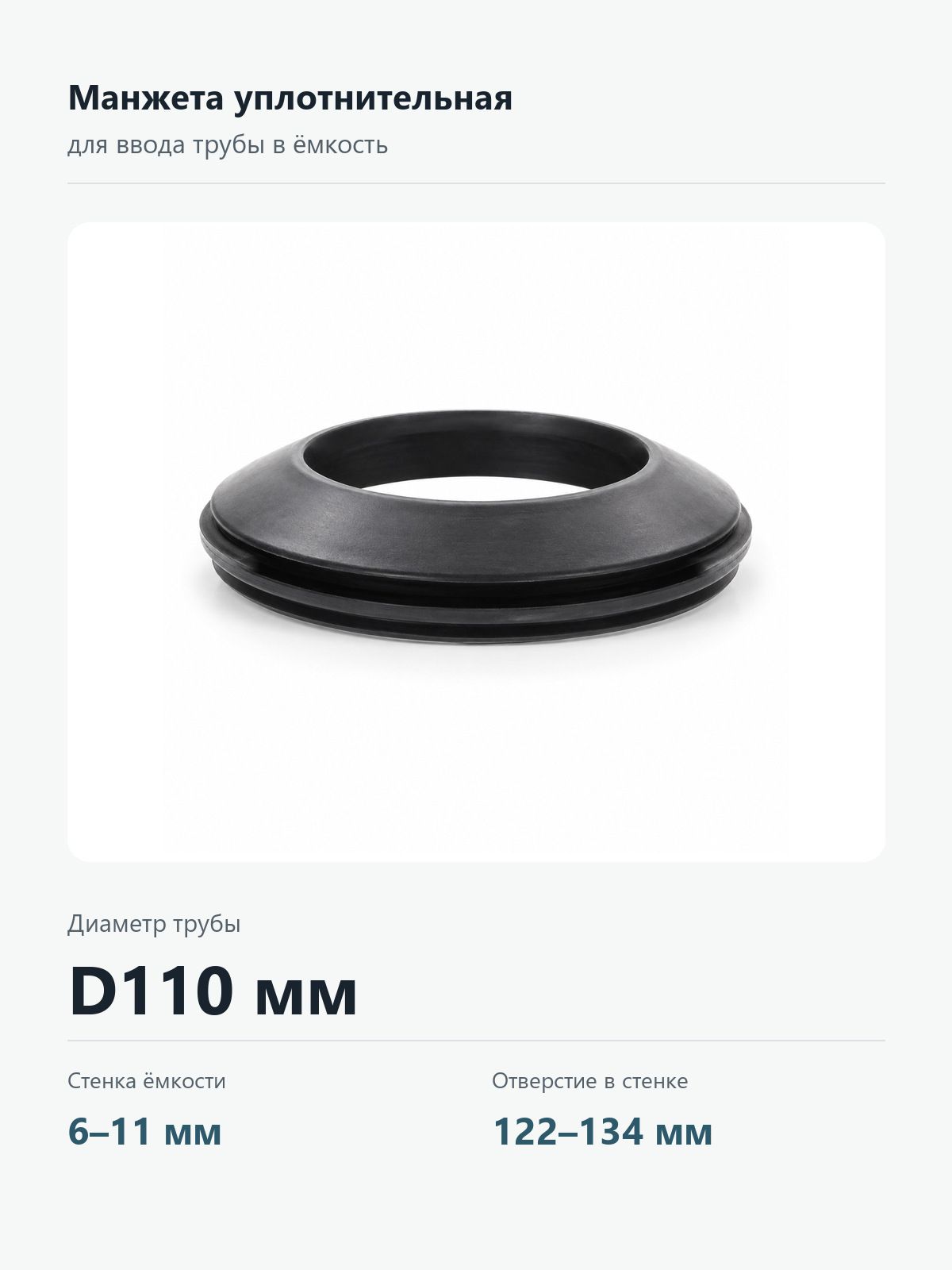 Манжета уплотнительная для трубы D110 мм / Адаптер герметичного ввода 110 мм
