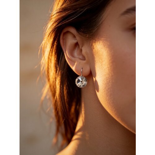фото Серьги amante crystal, кристаллы swarovski, размер 12 мм, серебряный, бесцветный