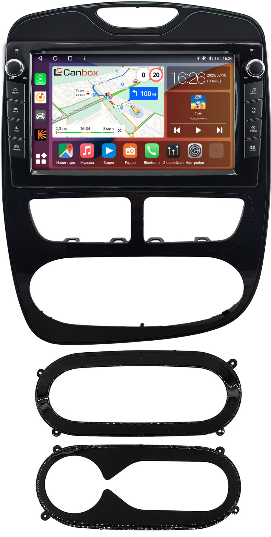 Штатная магнитола Canbox H-Line 7828-10-0860 Renault Clio 4 2016-2019 (черная) Android 10 (4G-SIM, 6/128, DSP, QLed) С крутилками