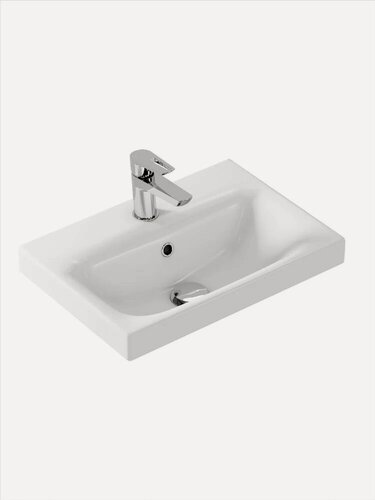 Изображение товара Мебельная раковина Cersanit Модуо (Moduo) 50 накладная, подвесная, фарфоровая, со встроенным сливом-переливом, белая, раковина для ванной, прямоугольная