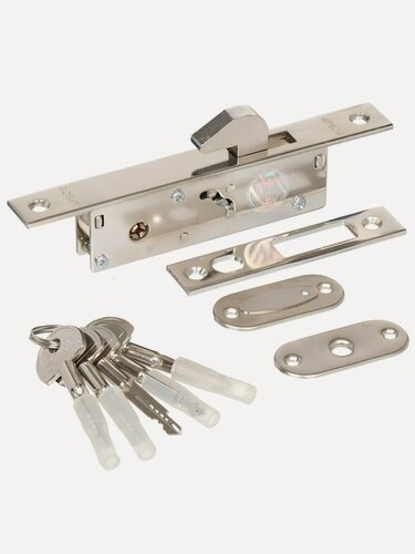 Изображение товара Замок врезной Apecs 72-K-CR, цилиндровый, цвет хром, 5 ключей в комплекте, стальной корпус, артикул 10967