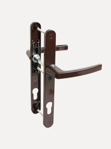 Изображение товара Ручка дверная Булат РФ 92.25.02.8017 урал на планке для цилиндрового замка, комплект из 2 штук, коричневый алюминиевый сплав