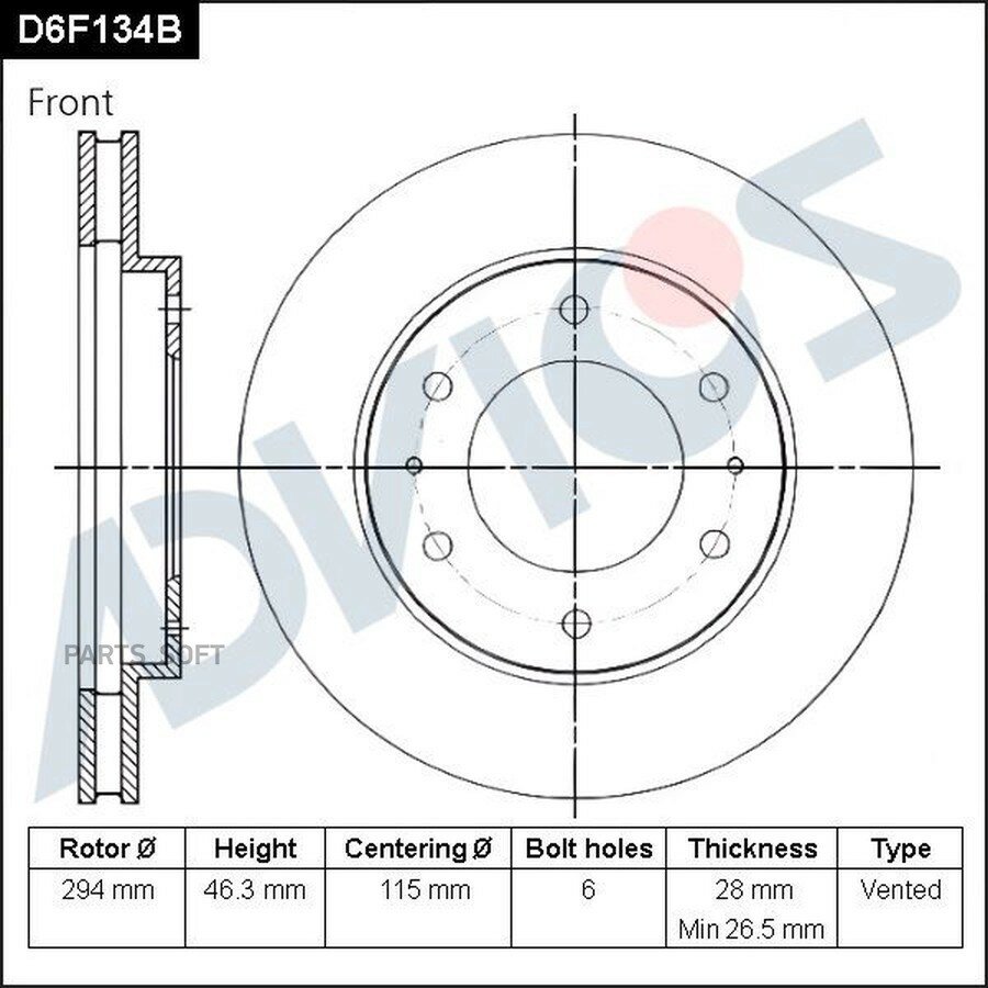 ADVICS D6F134B Диск тормозной пер. ADVICS арт. продавца ADVICSD6F134B