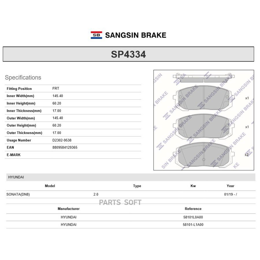 SANGSIN BRAKE SP4334 Колодки тормозные арт. продавца SANGSINBRAKESP4334