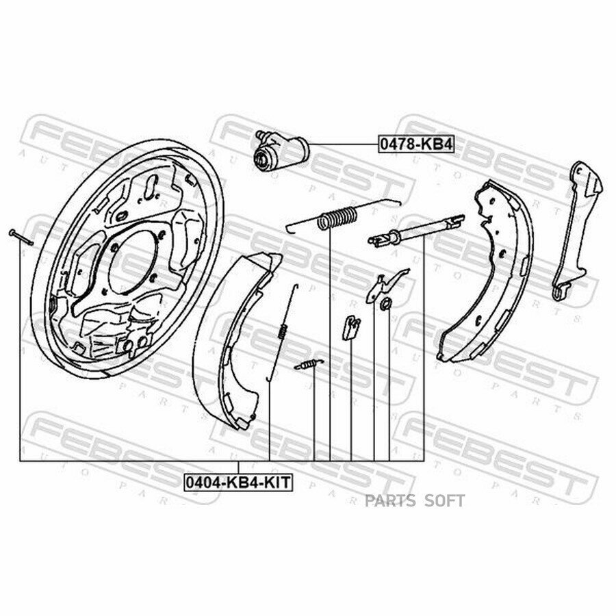 FEBEST 0404KB4KIT монтажный комплект барабанных колодок арт. продавца FEBEST0404KB4KIT