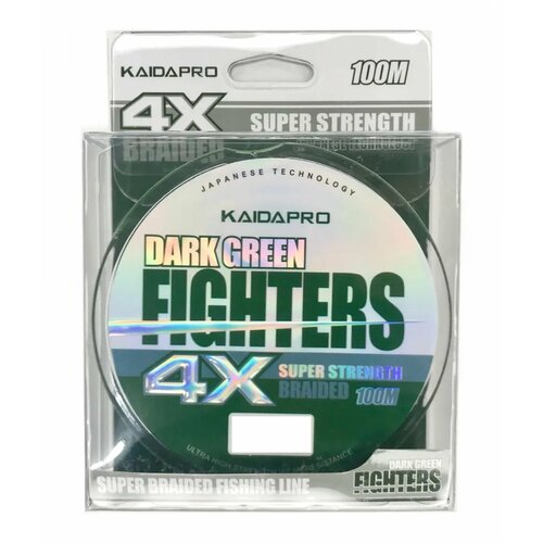 Шнур плетеный Kaida Pro Dark Green Fighters 4x толщина 0,25 мм тест 19.92 кг 100 м цвет Зеленый