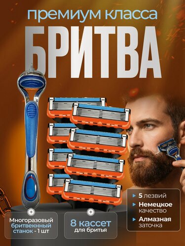 Изображение товара Кассеты сменные для бритья Gillette, с 5 острыми лезвиями и 8 шт. в упаковке