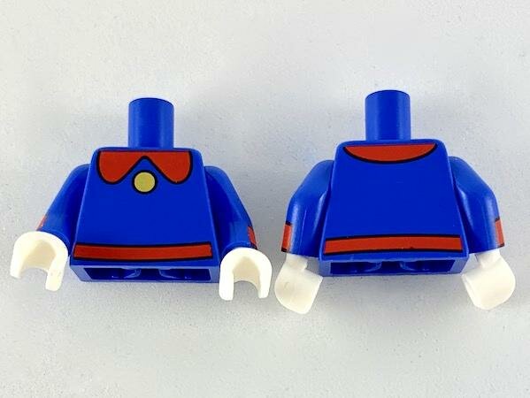 Деталь Lego 973pb3514c01 Torso Red Collar and Belt with Gold Button Pattern / Blue Arms with Red Cuff Pattern / White Hands