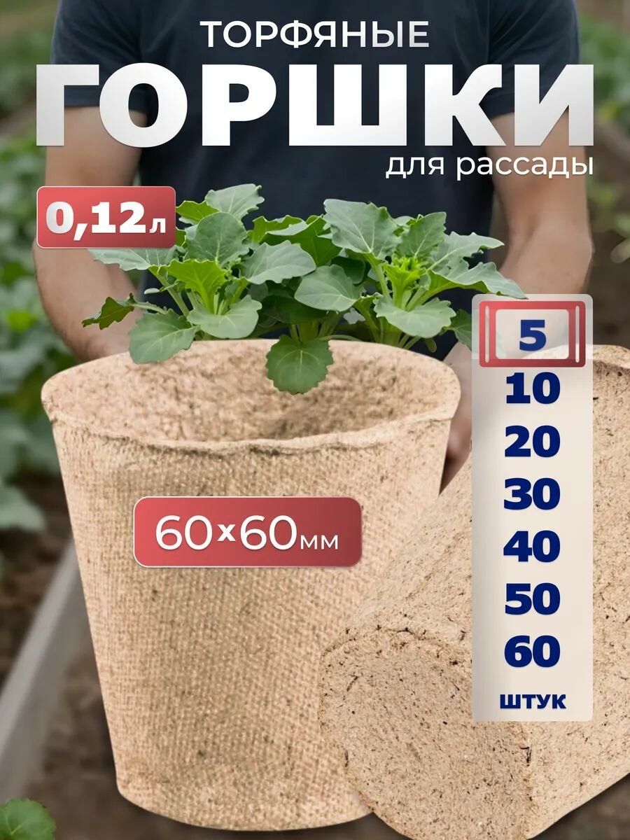 Набор торфяных горшочков ГазонCity, 0.12 л, для рассады, 5 штук