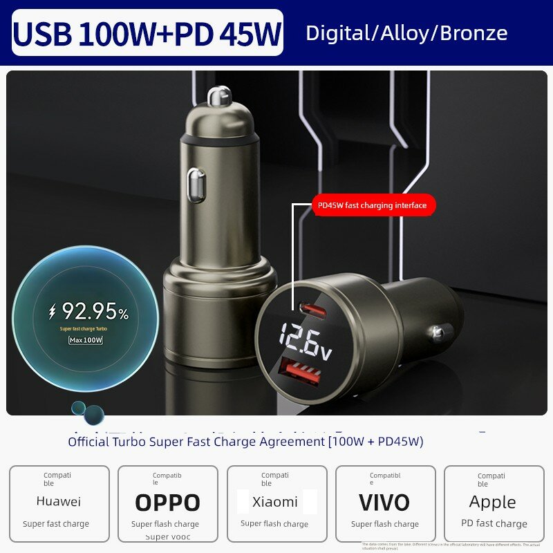 Автомобильное зарядное устройство для Huawei Honor 100W/88W/66W с супербыстрой зарядкой 100Вт + PD 45Вт, медный