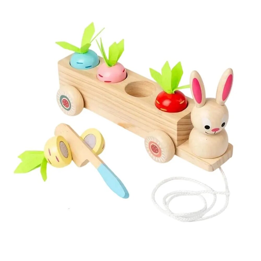 Деревянная игрушка-тянучка Кролик и морковка , - Нарезанный редис