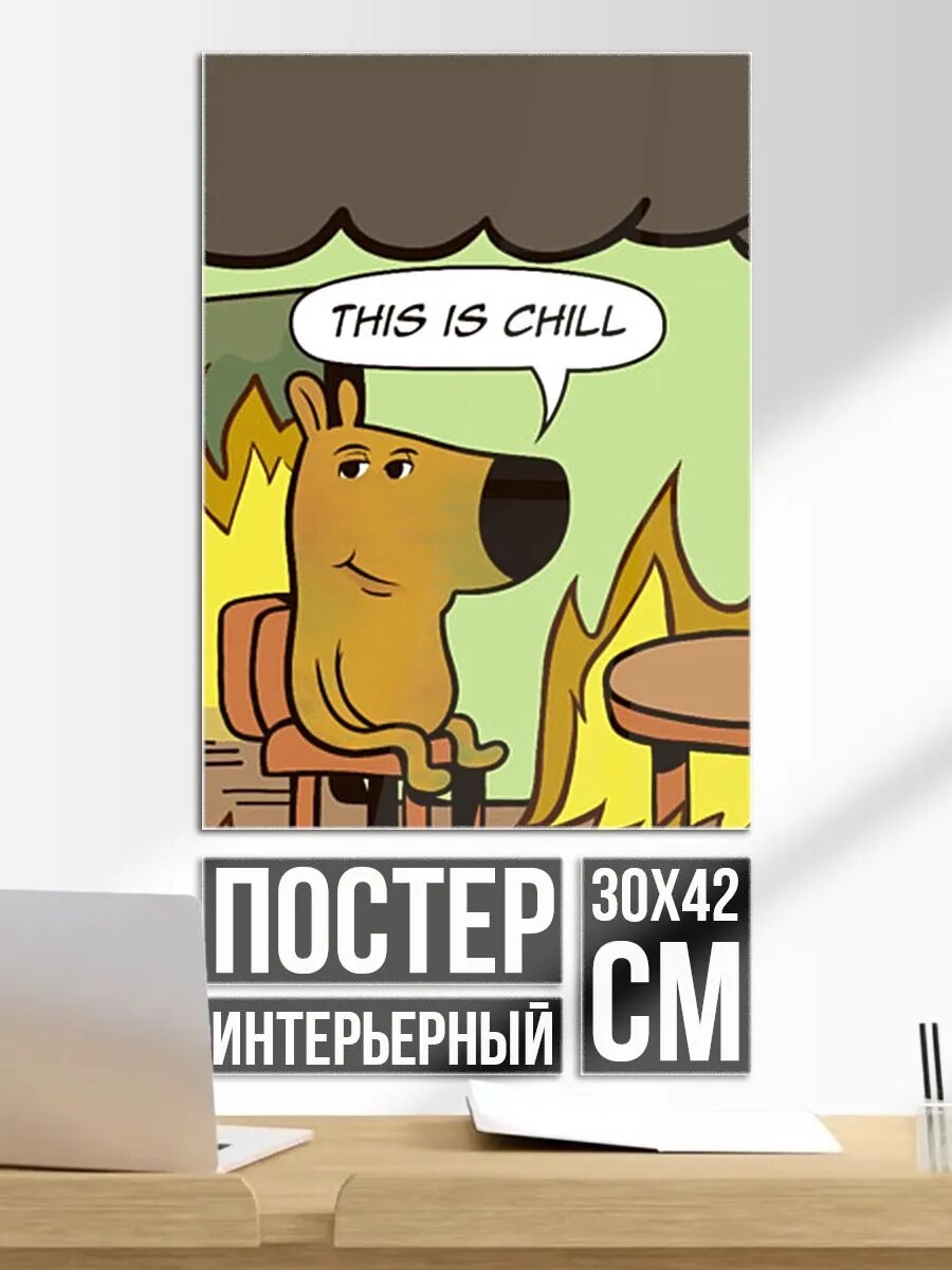 Постер на стену This is chill - this is fine мем