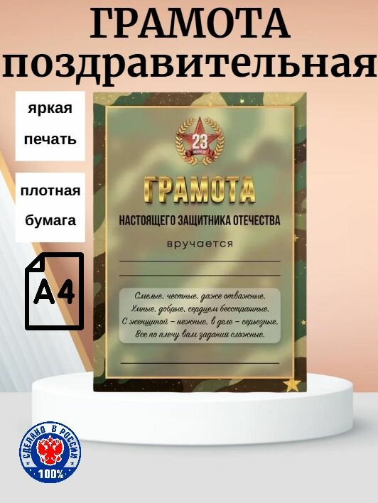 Грамота Настоящего защитника Отечества А 4