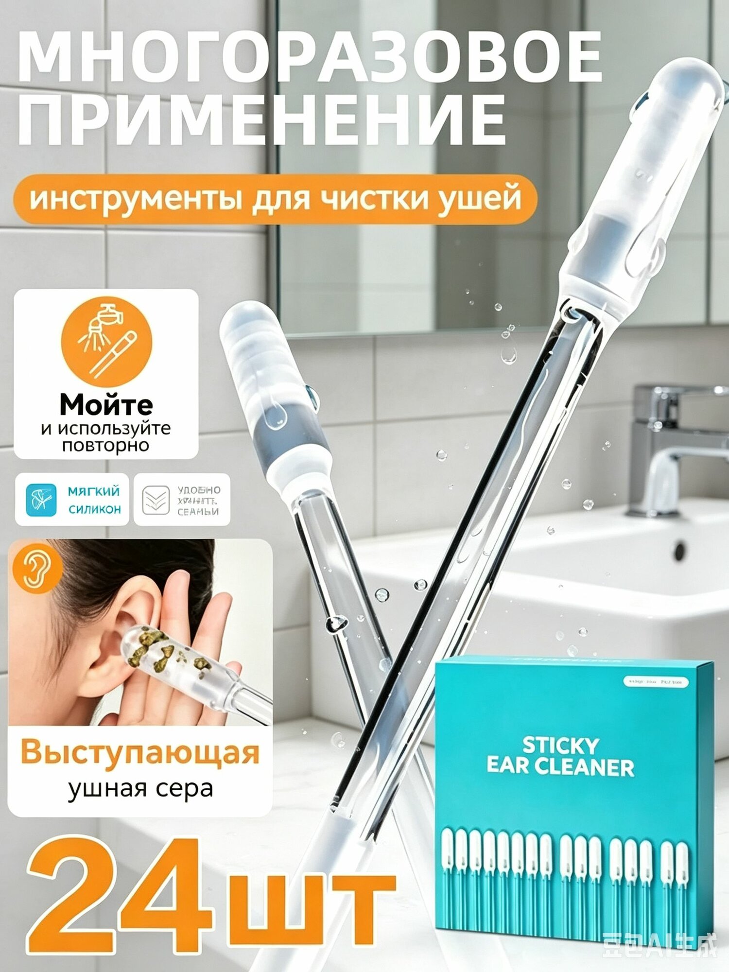 Ватные палочки, 24 шт.