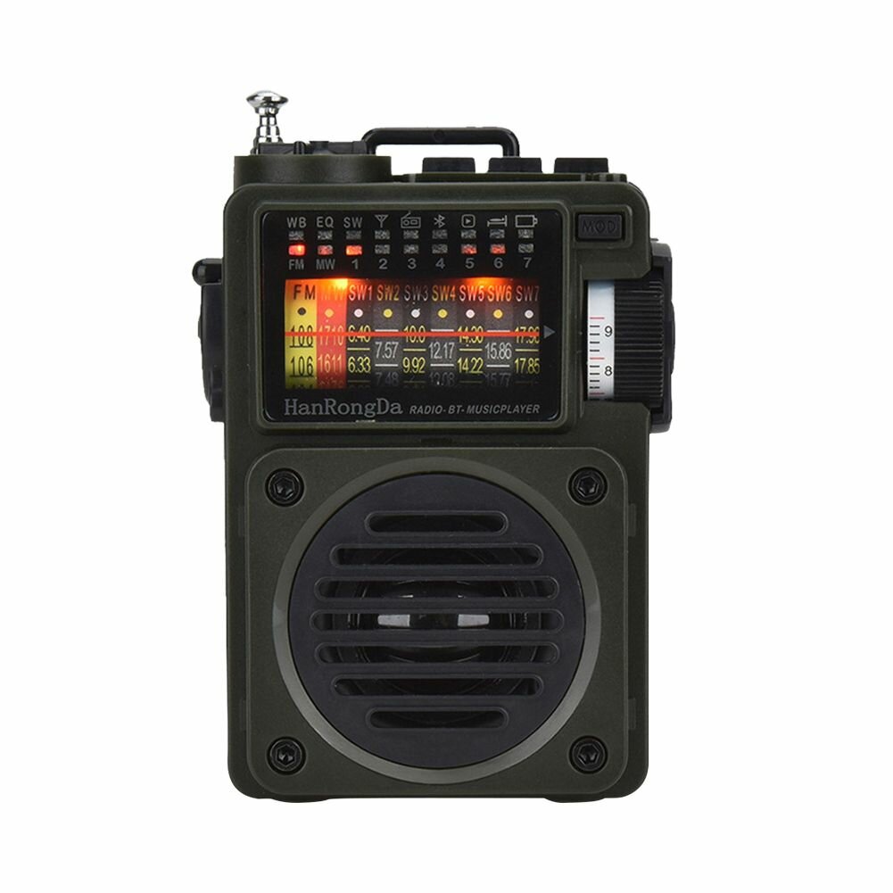 Радио приёмник карманный оливковый, FM AM SW, Bluetooth, MP3