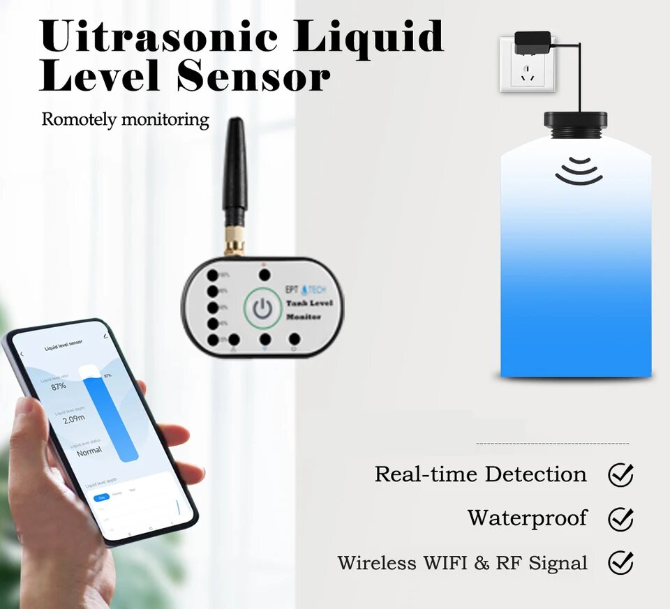 Ультразвуковой датчик уровня топлива EPTTECH TLC2326P-LORA для бака нефти и дизеля, датчик уровня воды, прибор для измерения уровня жидкости-
