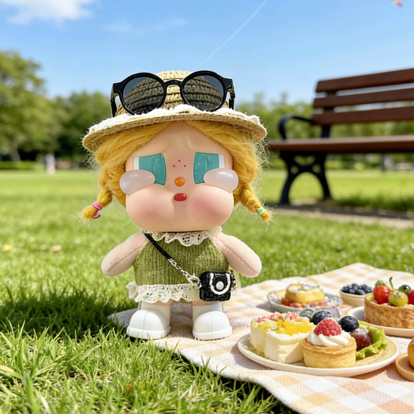 Комплект из 3 предметов для кукол серии Crybaby Vacation Зеленая юбка с кружевом, шляпа, туфли