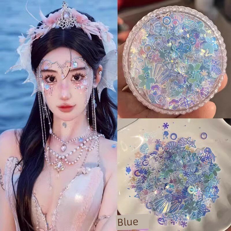 Морская прозрачная синяя наклейка с клеем и пинцетом, круглая коробка