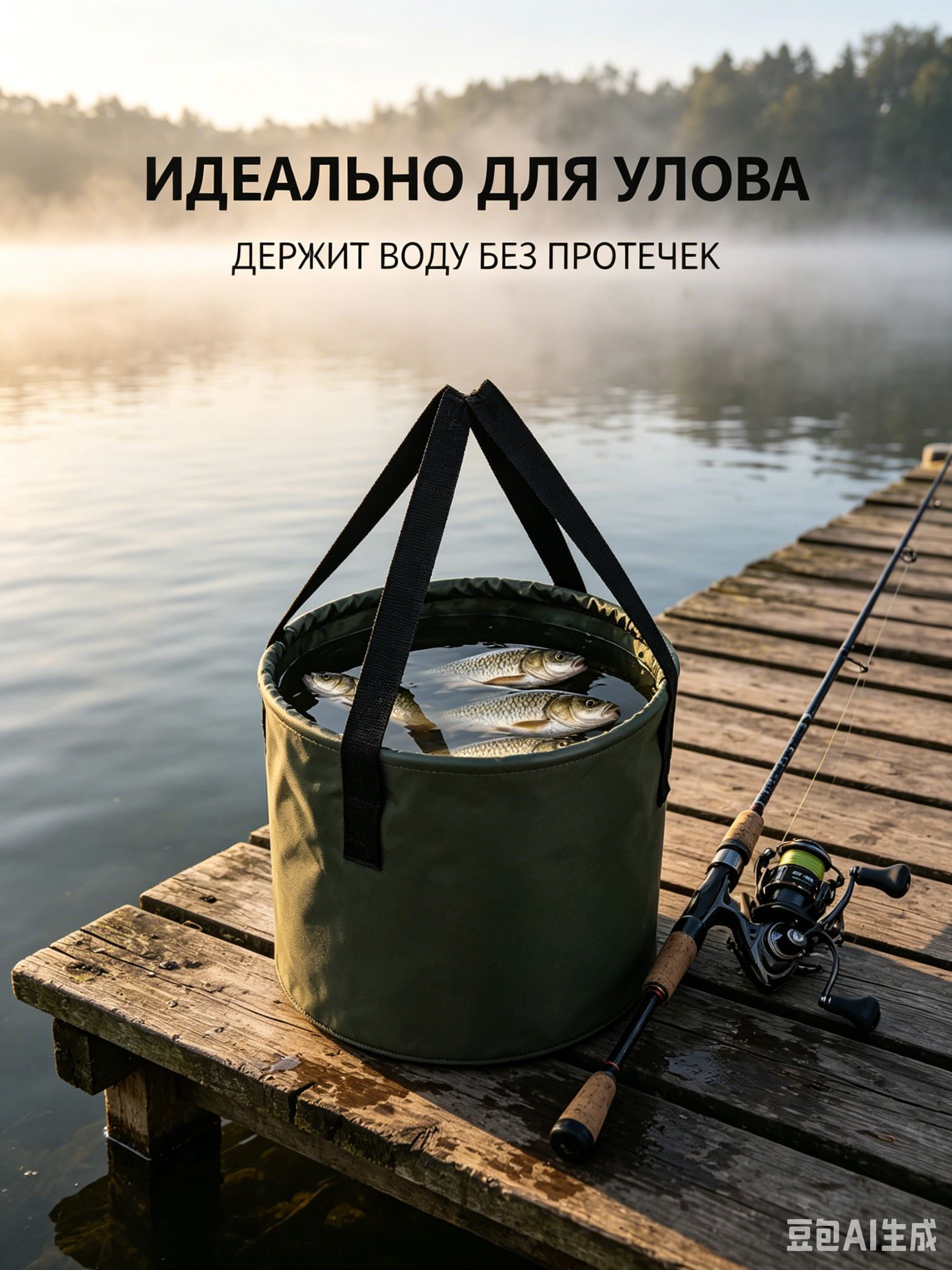 Ведро туристическое ПВХ, складное с сеткой 12 л, зеленый