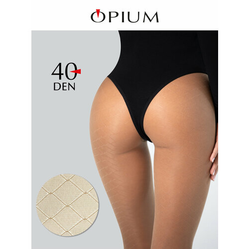 фото Колготки opium капроновые с имитацией сетки, бежевые, размер 2, visone