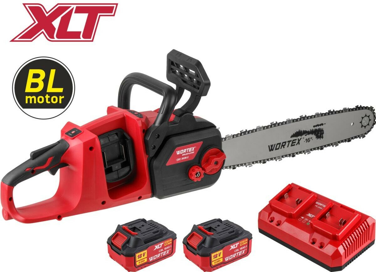 Пила цепная аккумуляторная WORTEX CEC 3536-2 ALL1 XLT SET АКБ 18В 4Ач - 2 шт, З/У (2333076)