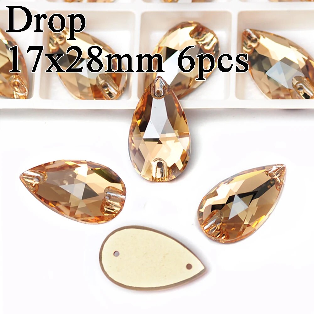 Стразы Drop 17x28mm, золотистый, 6шт