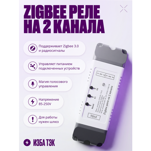 фото Умное реле zigbee 3.0 + rf 433, двухканальный контроллер на 220в, 10а, с сухим контактом, в корпусе izba tech