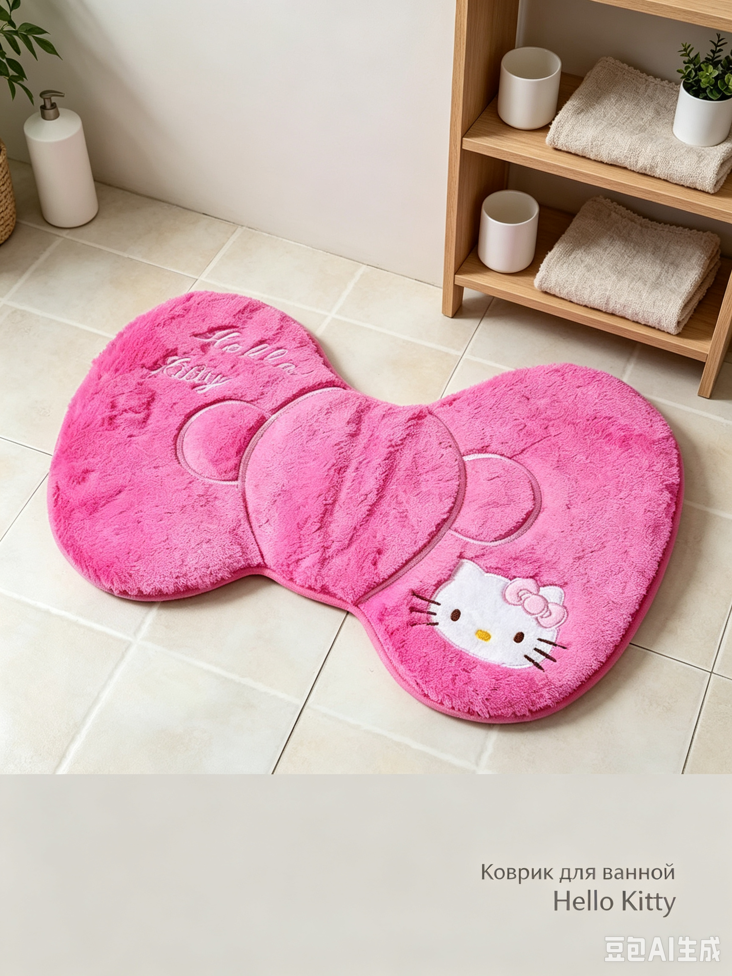 Коврик для ванной комнаты, мини-Hello Kitty от Sanrio, плюшевый, в форме банта, nine red, ванная комната