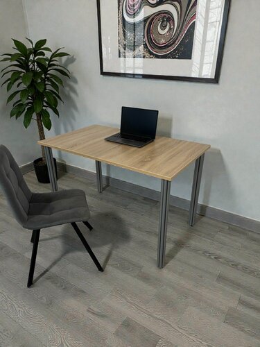 Изображение товара Стол дизайнерский письменный/ цвет Дуб Сонома, 120*70 см. Ножки серый хром.