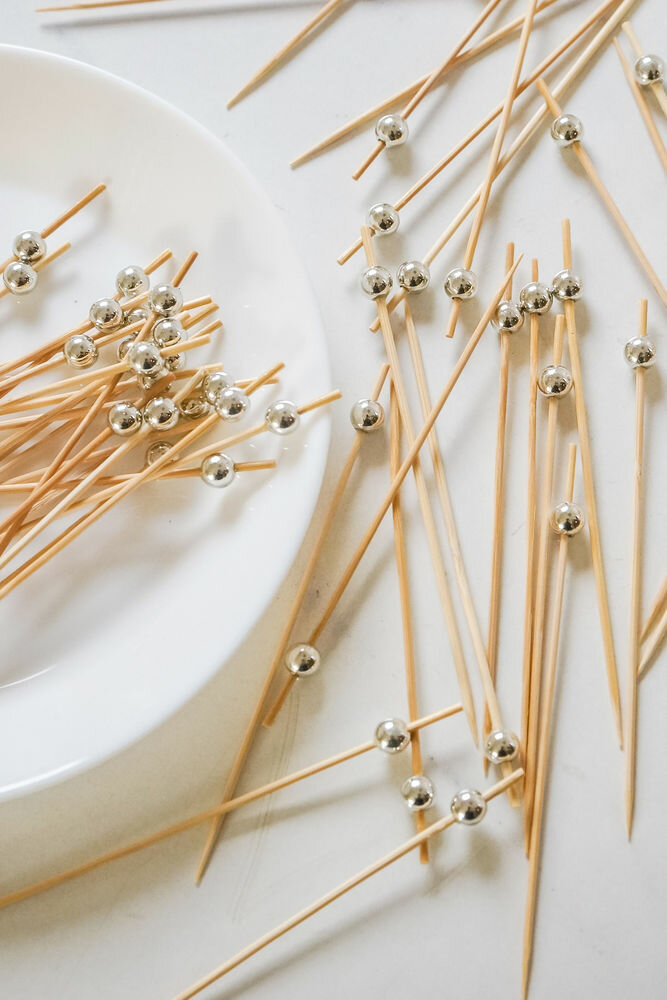 Шпажки для канапе/коктейльные шпажки боллз, бамбук, пластик, серебряные, 12 см, 50 шт, Koopman International 408990040-1