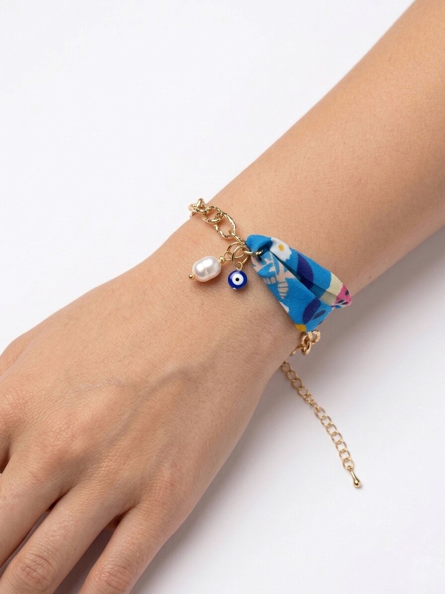 Браслет-цепочка, жемчуг имитация