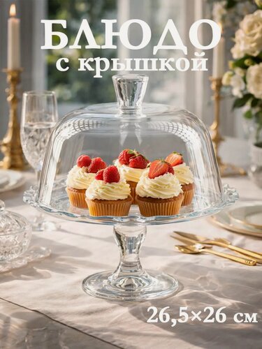 Изображение товара Блюдо Paşabahçe Patisserie, с крышкой, на ножке, стекло, прозрачное