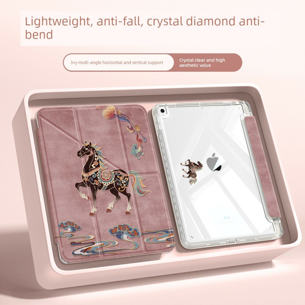 Кейс для iPad с 3+Y складыванием и рисунком Дуньхуанской лошади 11 дюймов, прозрачный, с держателем для ручки,