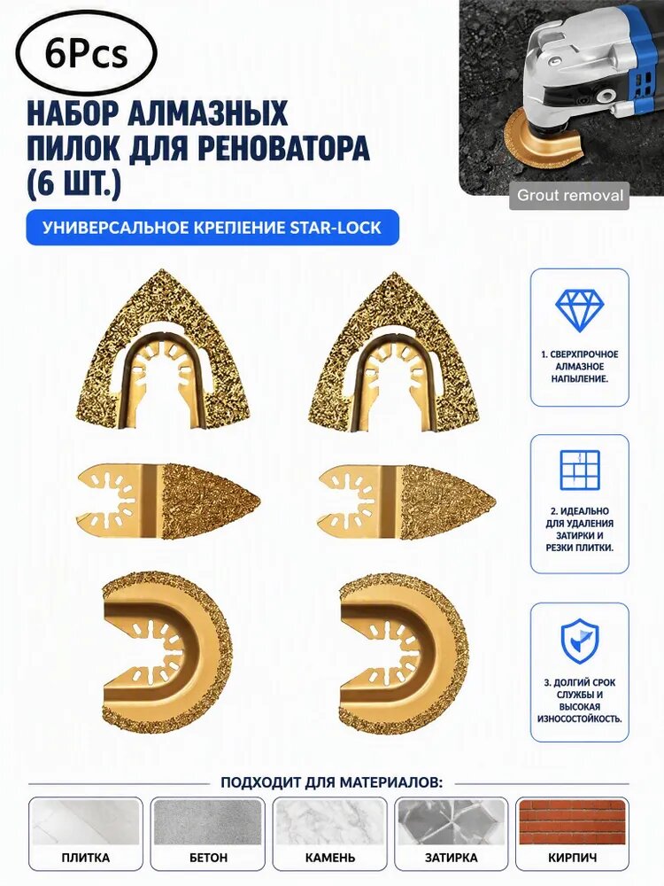 Набор насадок для реноватора пилки для реноватора ,6 штук в наборе 3 размера