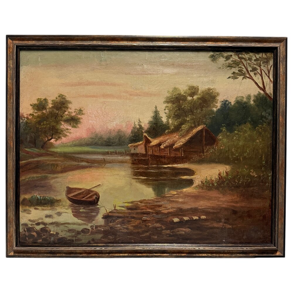 Картина "На реке" 1900-1910 гг. Худ. неизвестен (H.X.), пейзаж, Европа