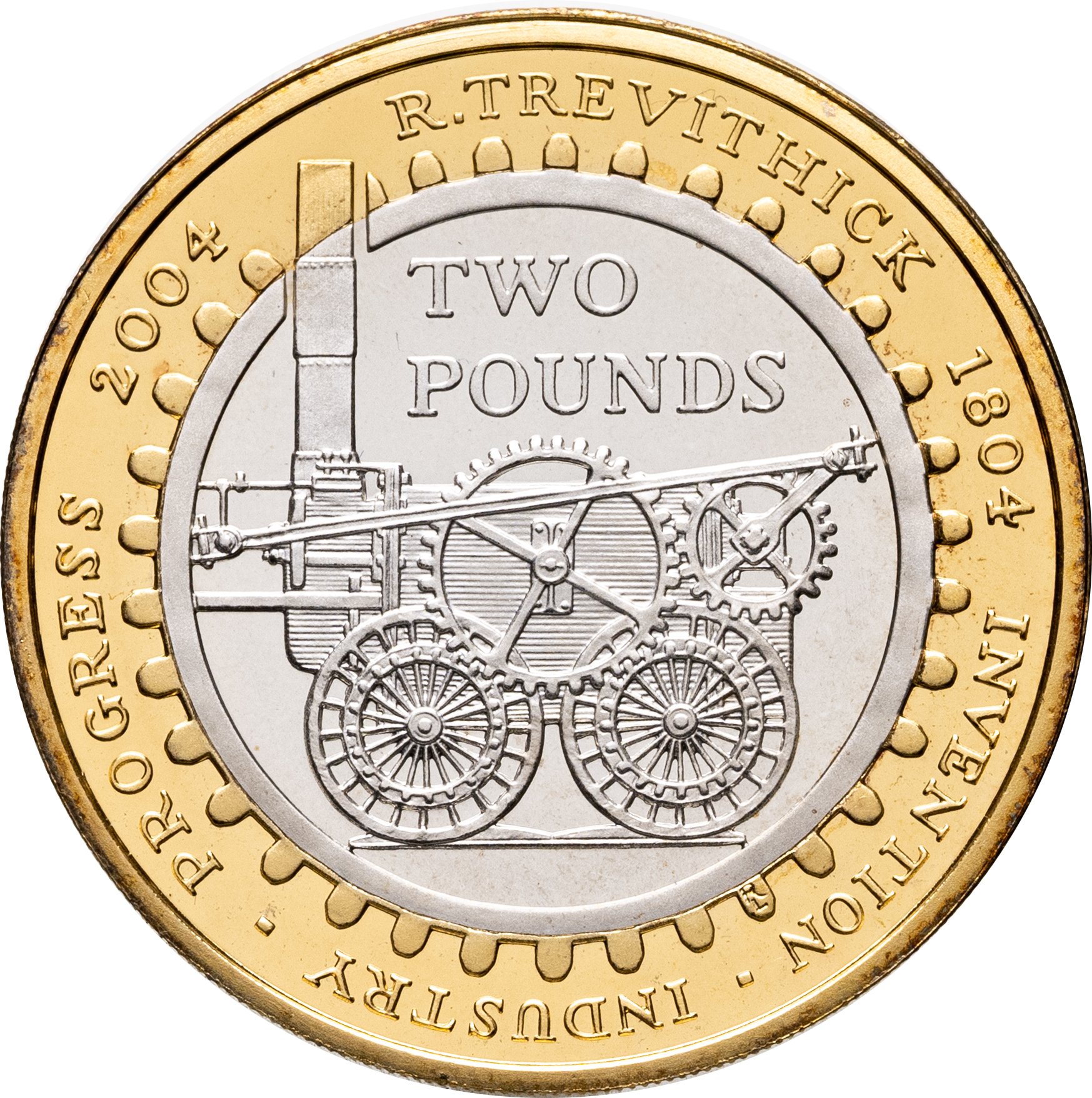 Великобритания 2 фунта pounds 2004 "200 лет первому паровозу Ричарда Тревитика" пьефорт, Серебро, в сохранности Proof