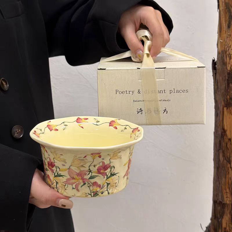 Миска для риса 5 дюймов из керамики с узором лилии, коническая, для микроволновки, салатница, посуда в стиле люкс