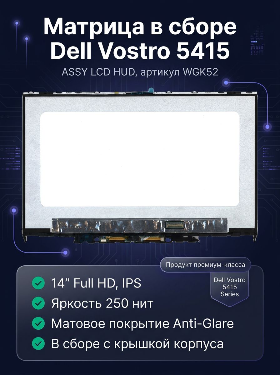 Матрица в сборе Dell WGK52 для Vostro 5415, 14.0 дюйма Full HD 1920x1080 IPS, матовая, 30 pin eDP, темно-серый