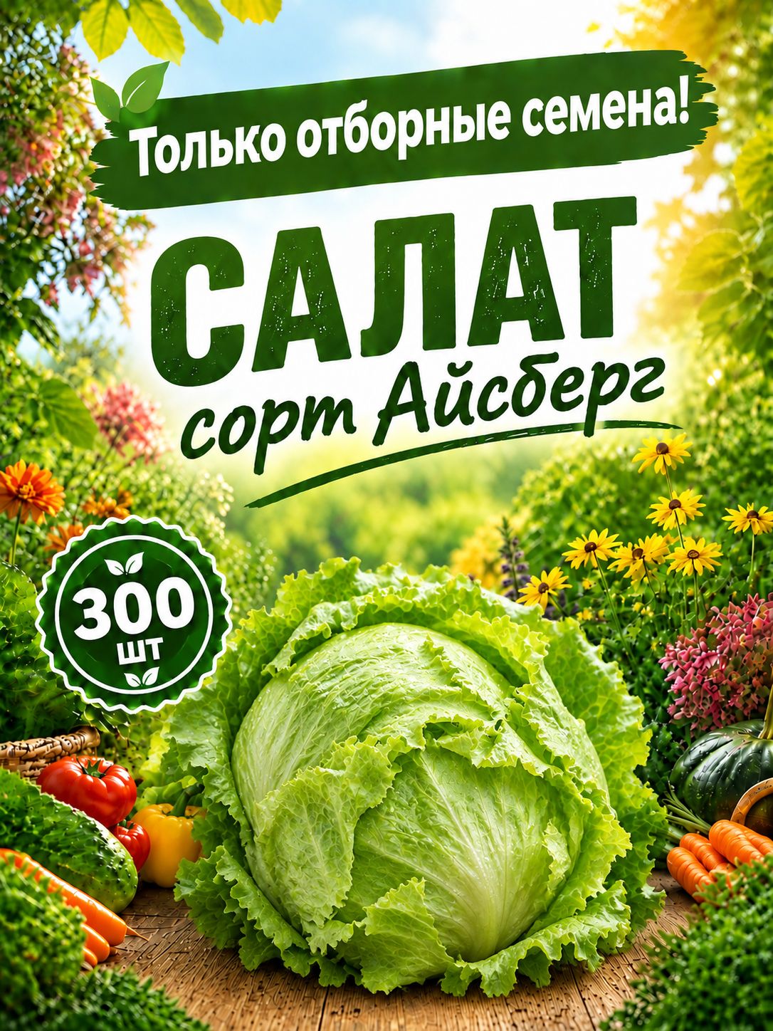 Семена салата Айсберг - хрустящие кочаны за 50-60 дней: до 5 кг с квадратного метра, отличная лёжкость
