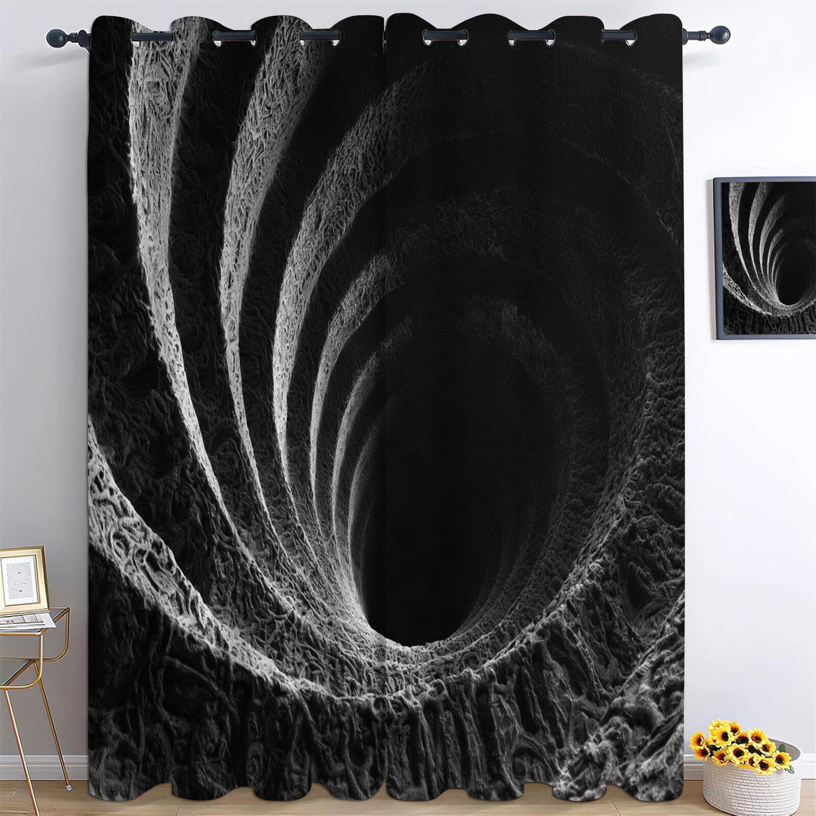 Комплект штор блэкаут на люверсах 145x240cm 2 шт, 3D Черная Дыра плотные портьеры в спальню и гостиную