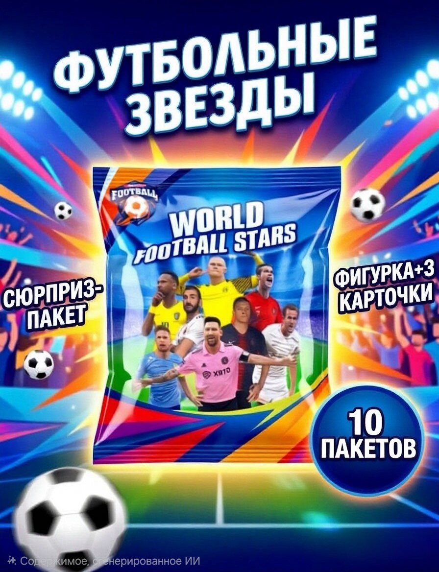Сюрприз-пакет FIFA Мировые Звезды Футбола с фигуркой и 3 карточками , хит продаж, 10 пакетов