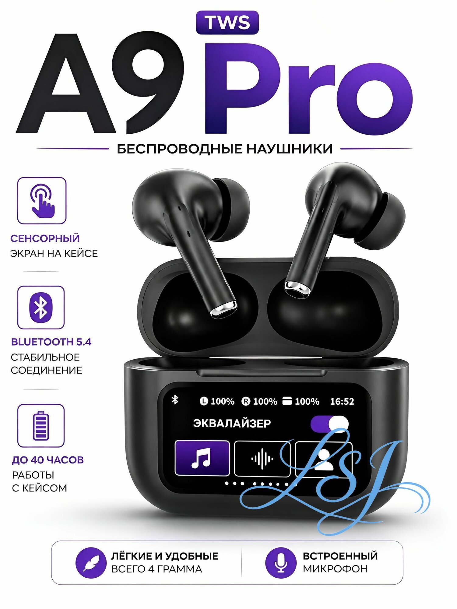 Наушники беспроводные с микрофоном TWS M90 Pro, Bluetooth, USB Type-C, черный