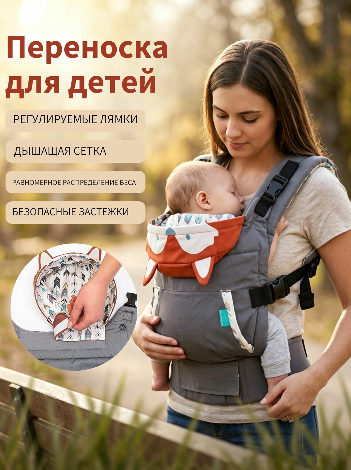 Эргорюкзак кенгуру для новорожденных от 0 месяцев . Слинг-переноска для малышей , Рюкзак-переноска детский эргономичный