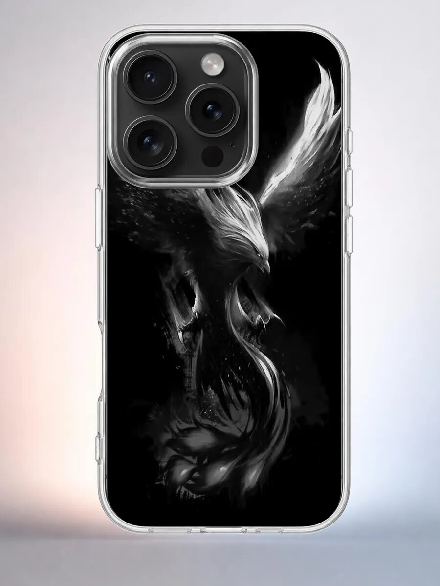 Чехол iPhone 15 Pro феникс сияние силиконовый прозрачный