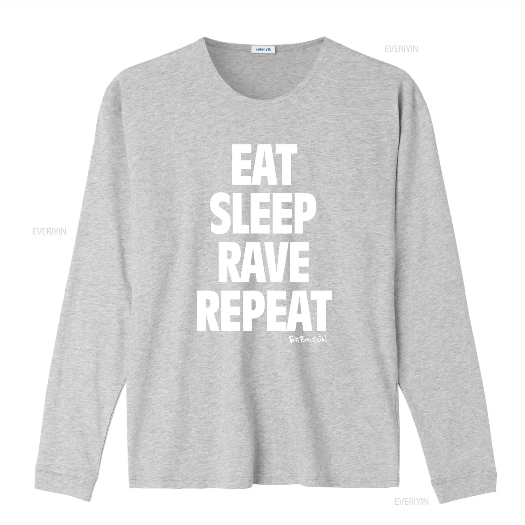 Футболка Fatboy Slim Eat Sleep Rave Repeat мужская хлопок L, Серый, gray long sleeves