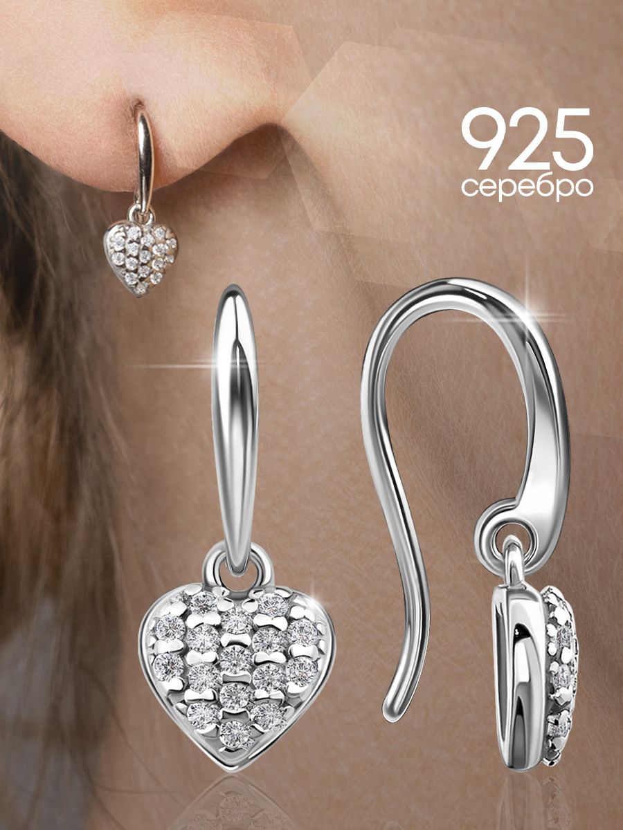 Серьги, серебро, 925 проба, родирование, фианит